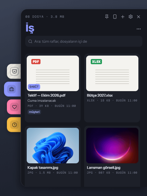 A shelf pulled out as a drawer, dark theme
